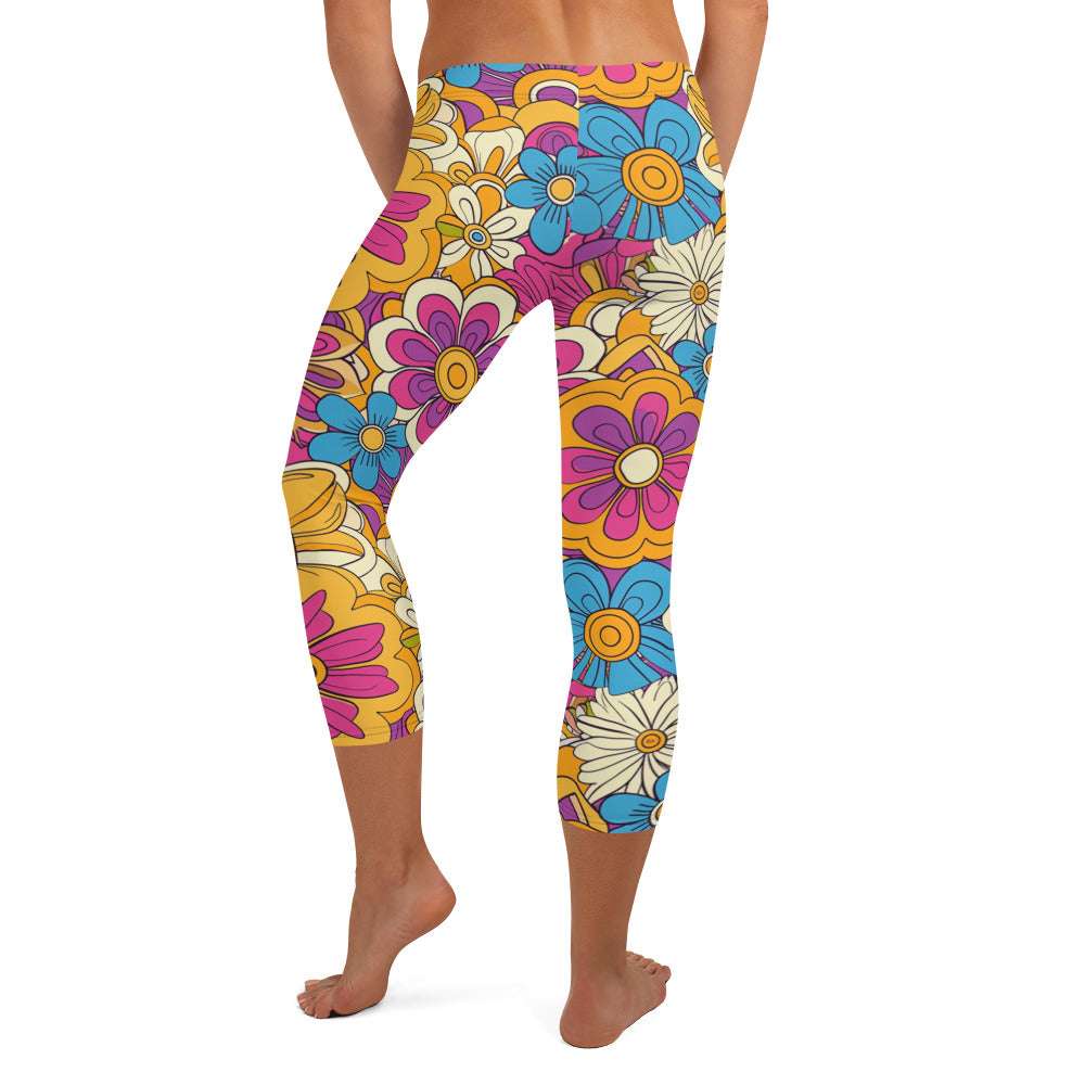 Vibrant Floral Print Capri Leggings