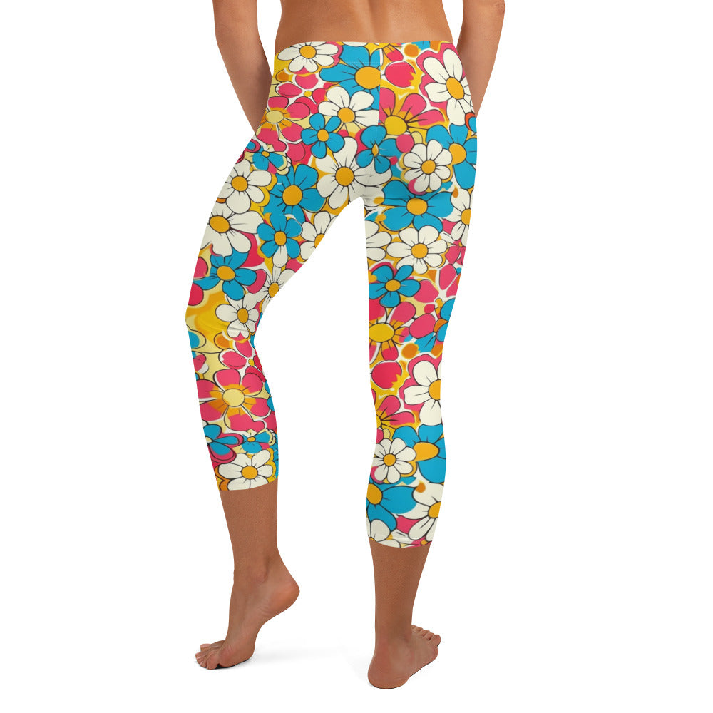 Groovy Floral Pattern Capri Leggings