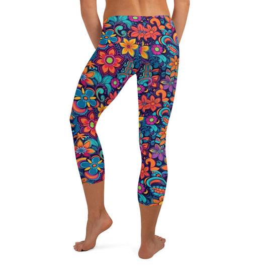 Hippie Floral Print Capri Leggings