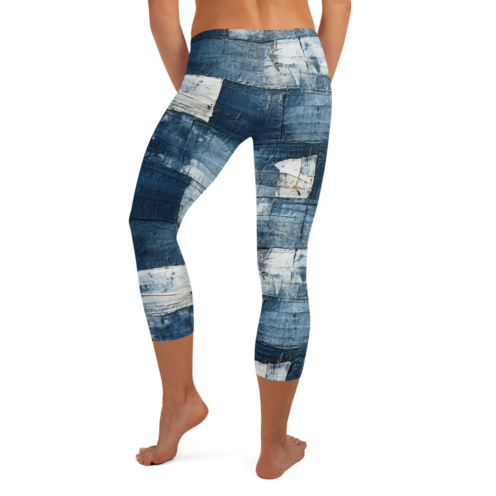 Washed Denim Print Capri Leggings