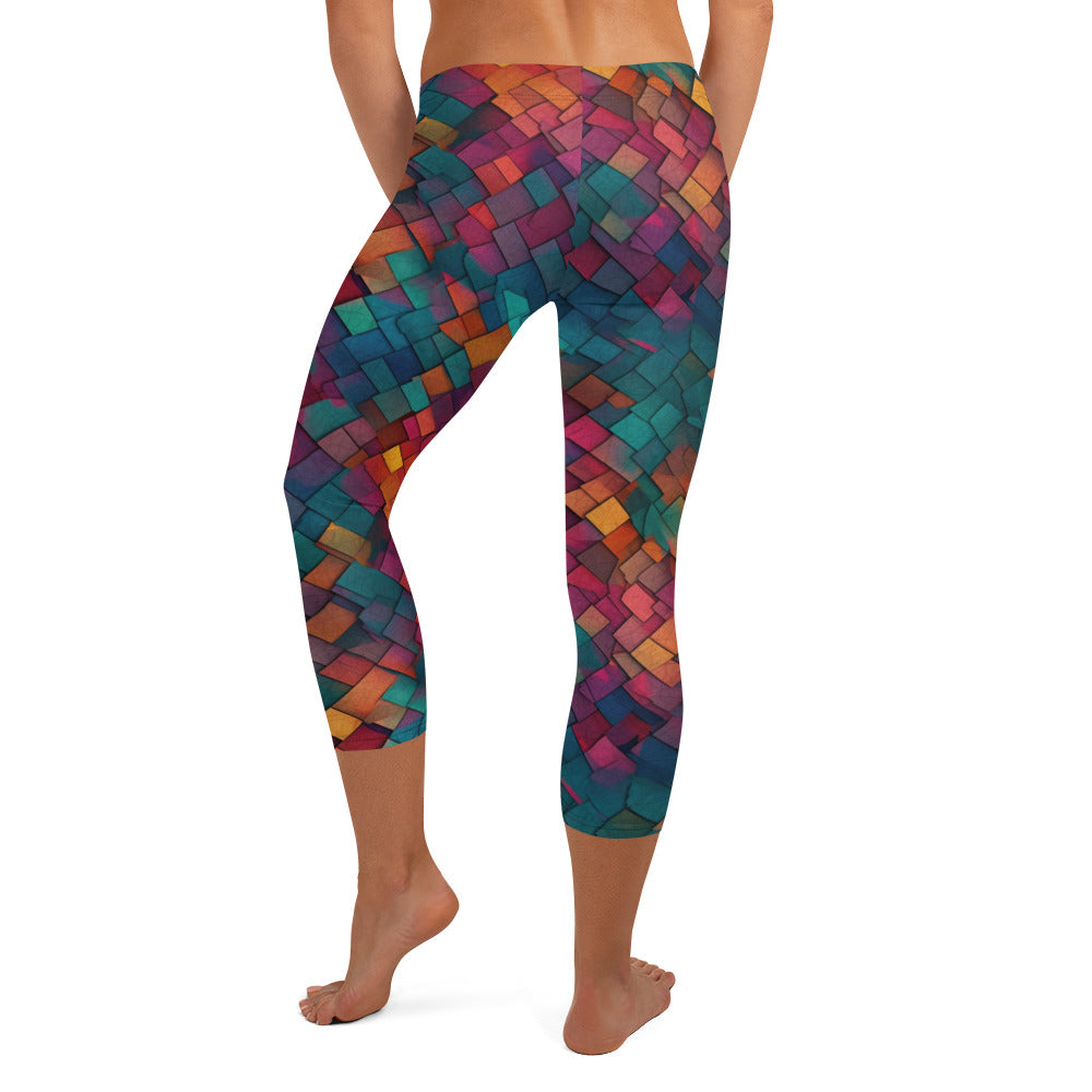 Colorful Geometric Pattern Capri Leggings