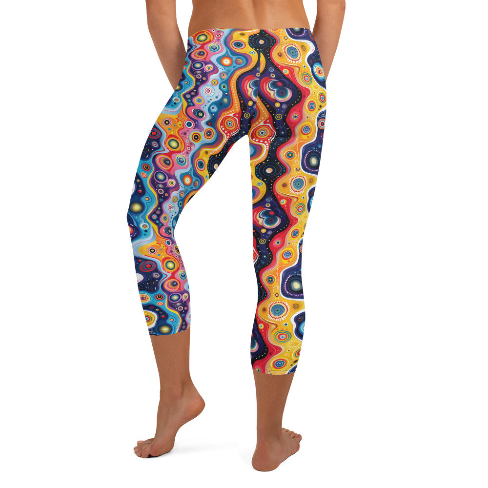 Vibrant Psychedelic Pattern Printed Capri Leggings