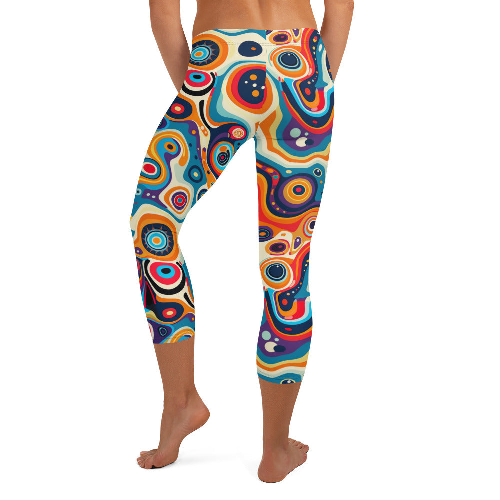 Psychedelic Circles Pattern Printed Capri Leggings