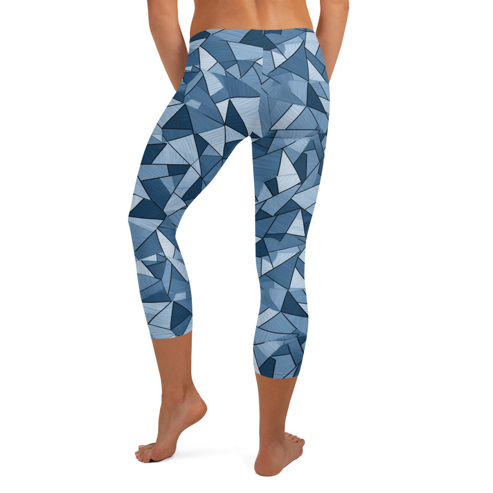 Denim Geometric Pattern Capri Leggings