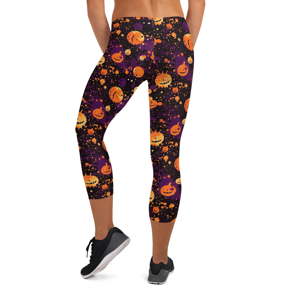 Spooky Pumpkin Splatter Halloween Capri Leggings