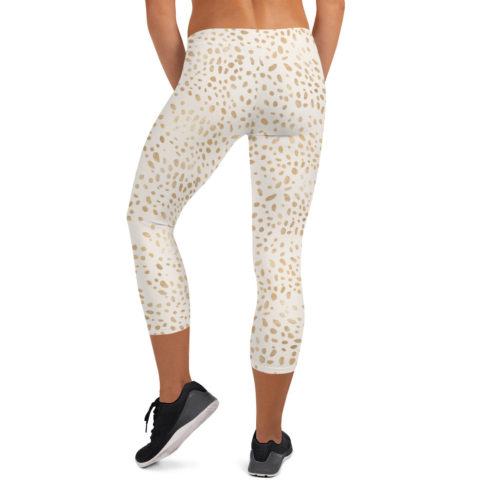 Shimmering Golden Deer Skin Printed Capri Leggings