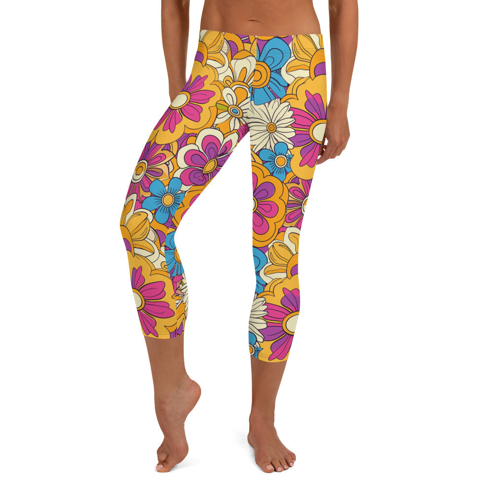 Vibrant Floral Print Capri Leggings