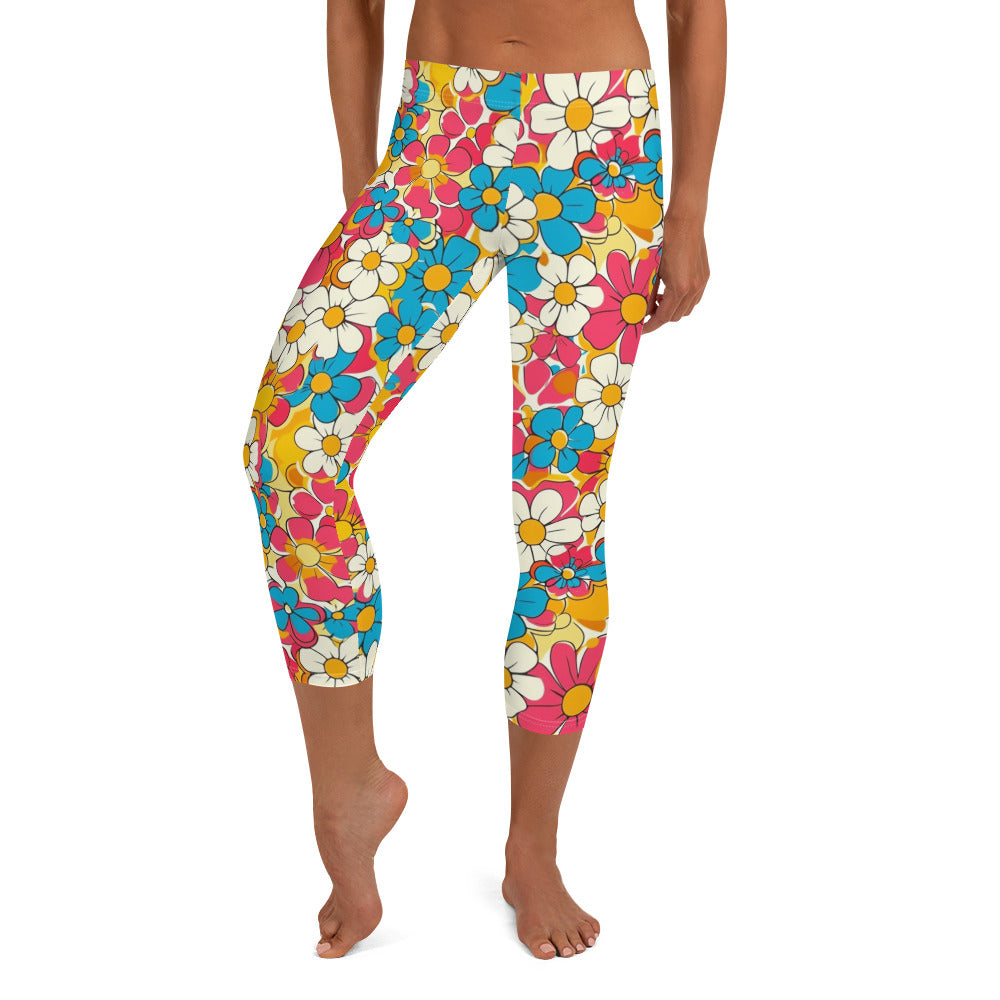 Groovy Floral Pattern Capri Leggings