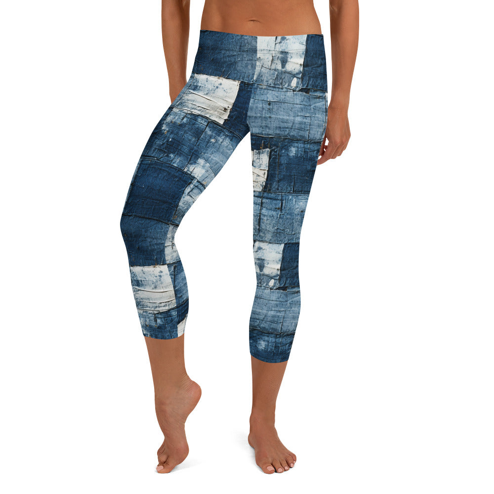 Washed Denim Print Capri Leggings