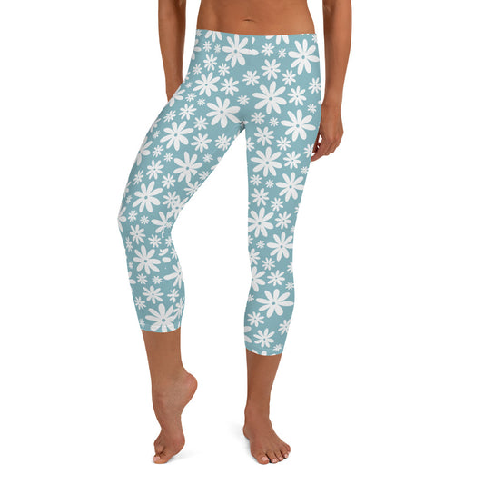 White Floral Capri Leggings