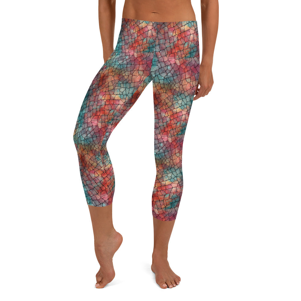 Abstract Pattern Darkness of Colors Capri Leggings