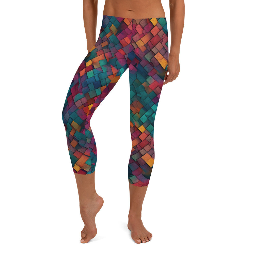 Colorful Geometric Pattern Capri Leggings