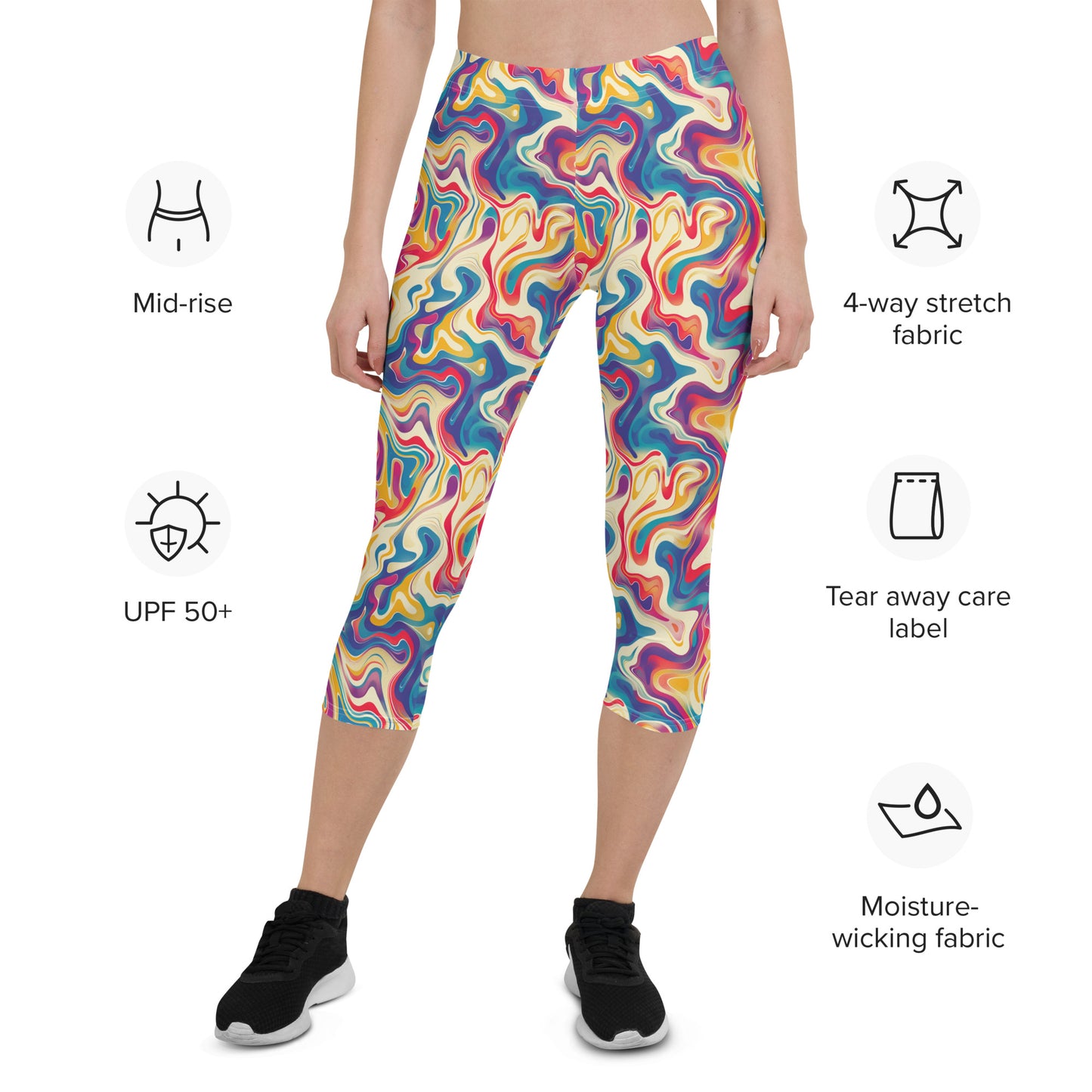 Psychedelic Color Flow Pattern Printed Capri Leggings