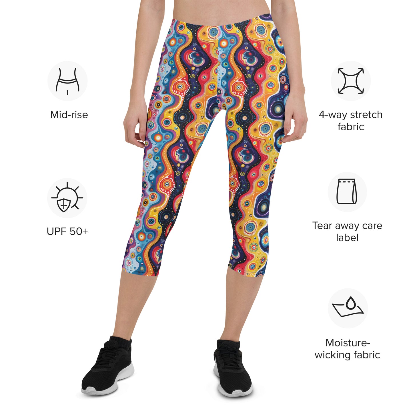 Vibrant Psychedelic Pattern Printed Capri Leggings