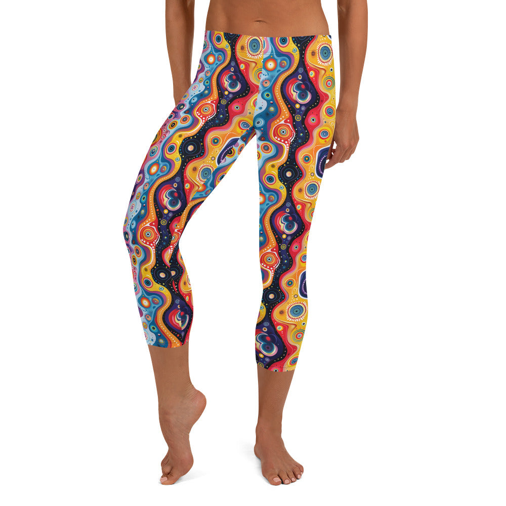 Vibrant Psychedelic Pattern Printed Capri Leggings