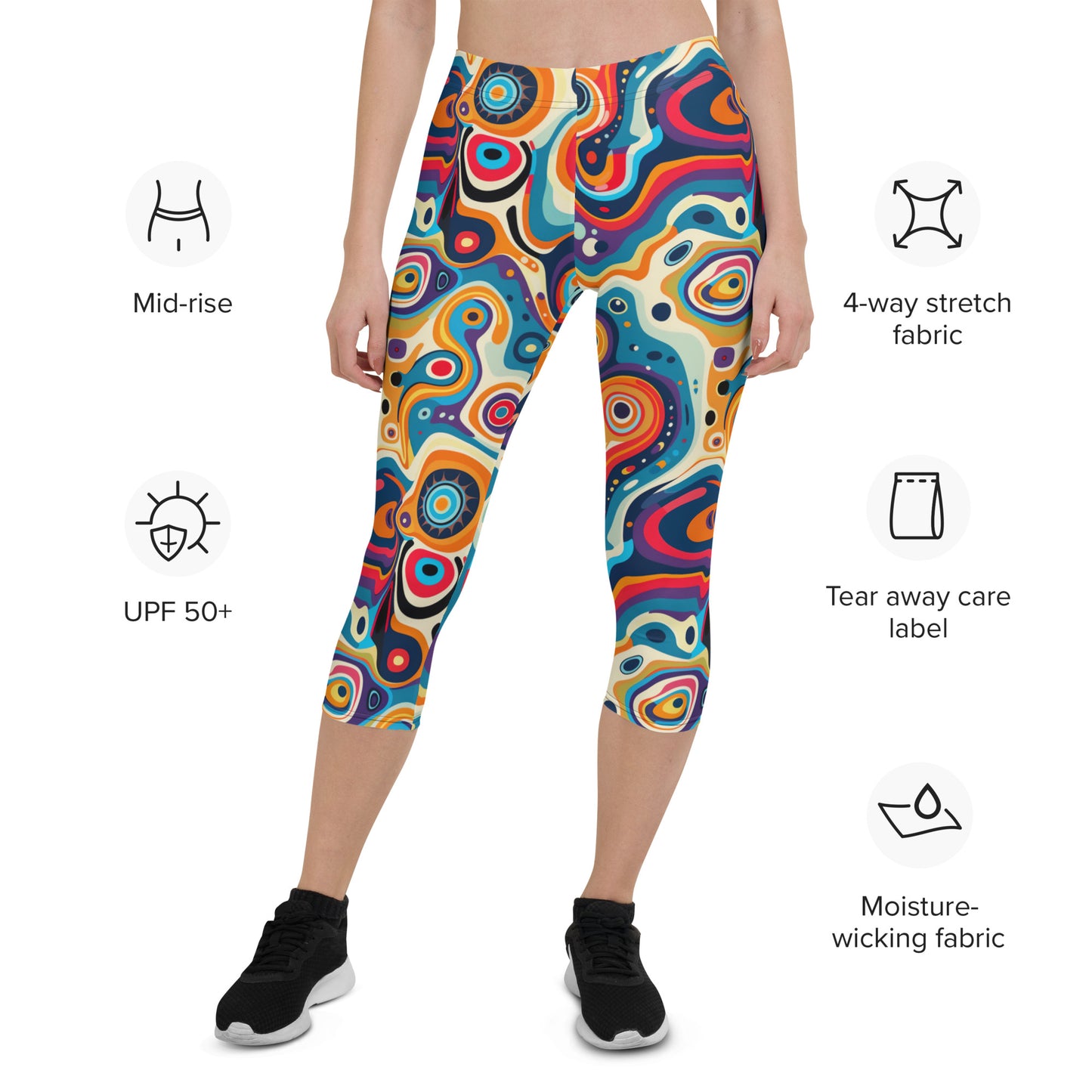 Psychedelic Circles Pattern Printed Capri Leggings