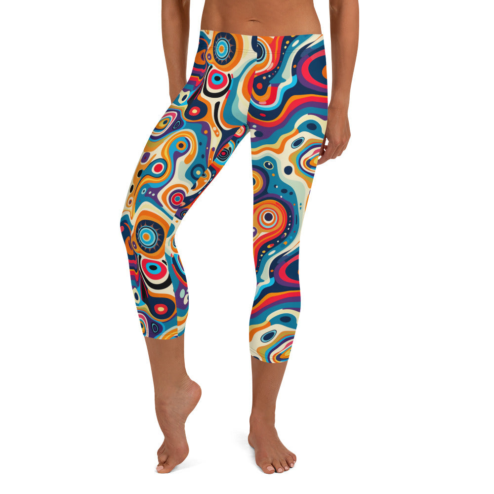 Psychedelic Circles Pattern Printed Capri Leggings