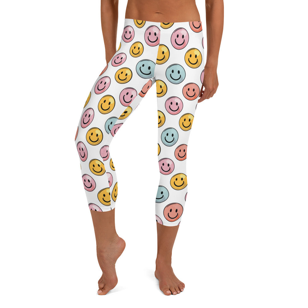 Bubble Gum Emoji Smiley Printed Capri Leggings