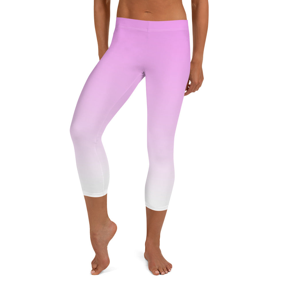 Ombre Pink to White Capri Leggings