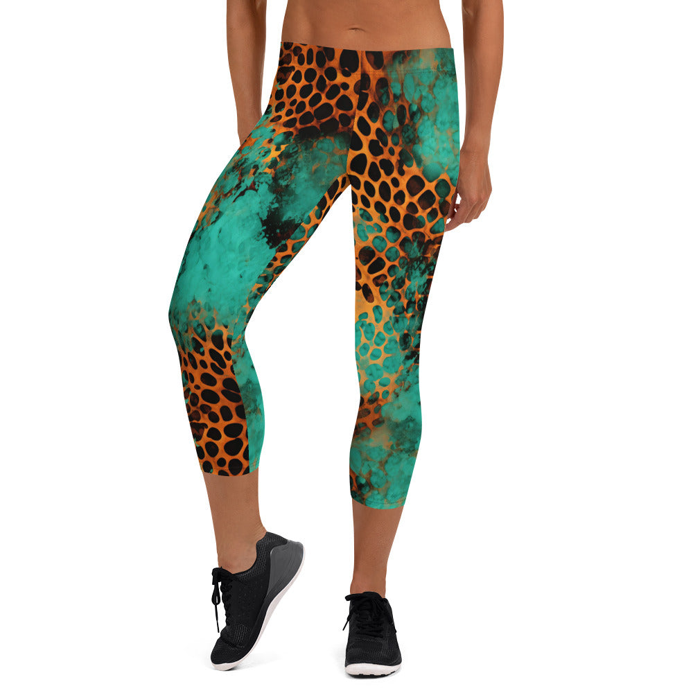 Rustic Leopard Print Capri Leggings