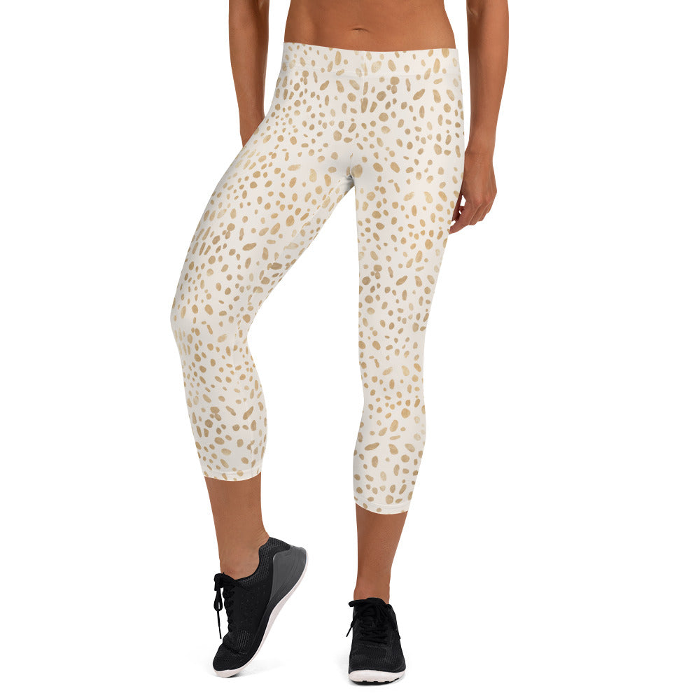 Shimmering Golden Deer Skin Printed Capri Leggings