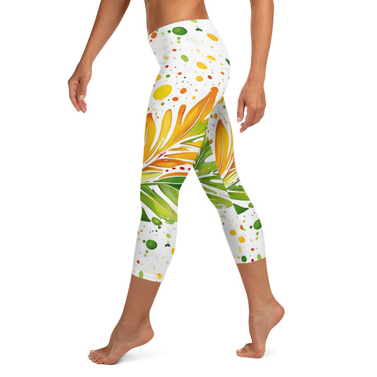 Palm Leaf Splash Capri Leggings