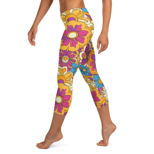 Vibrant Floral Print Capri Leggings