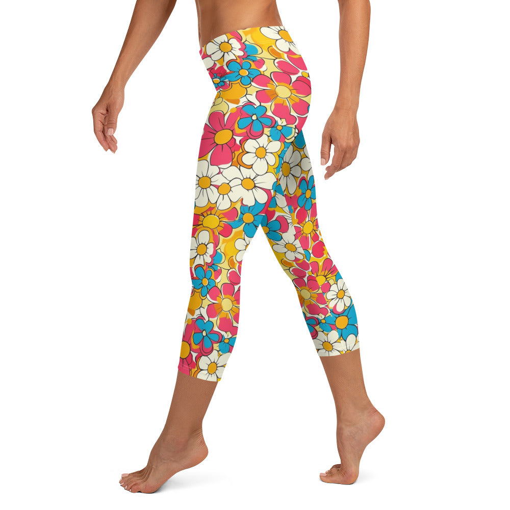 Groovy Floral Pattern Capri Leggings