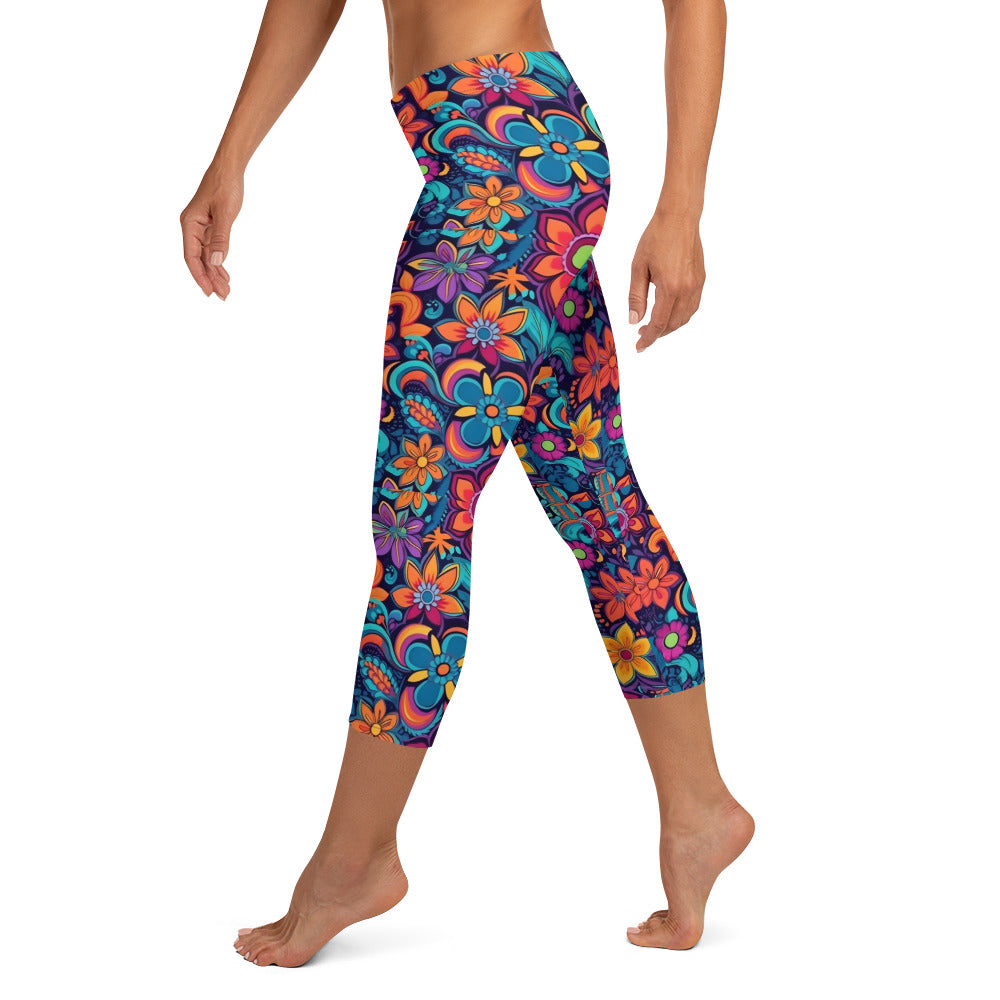 Hippie Floral Print Capri Leggings