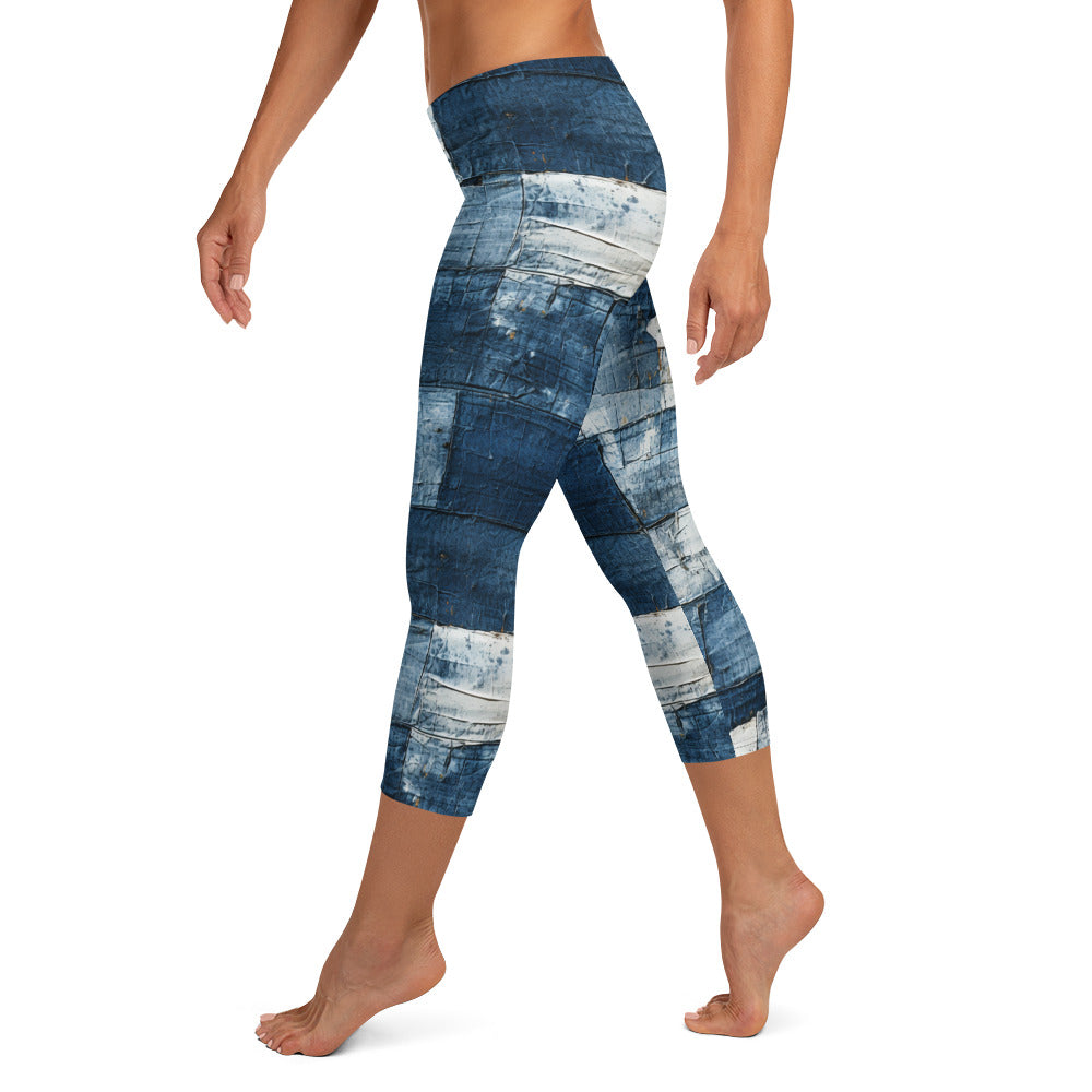 Washed Denim Print Capri Leggings