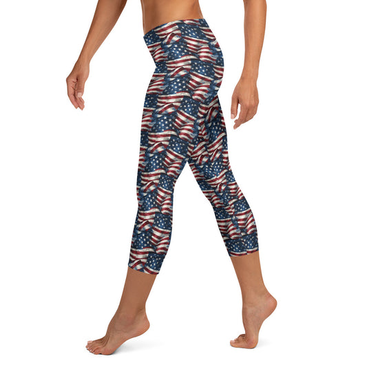 USA Flag Printed Patriotic Capri Leggings