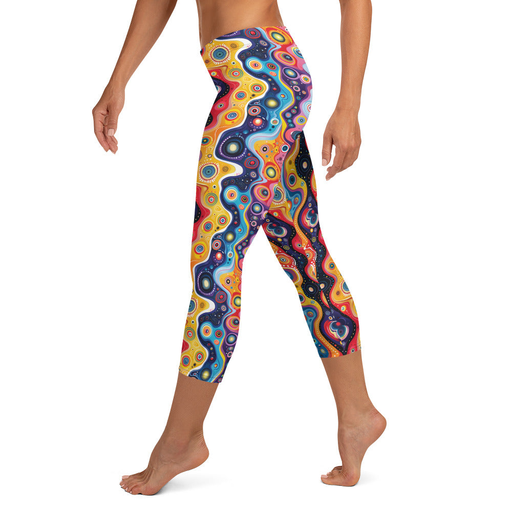 Vibrant Psychedelic Pattern Printed Capri Leggings