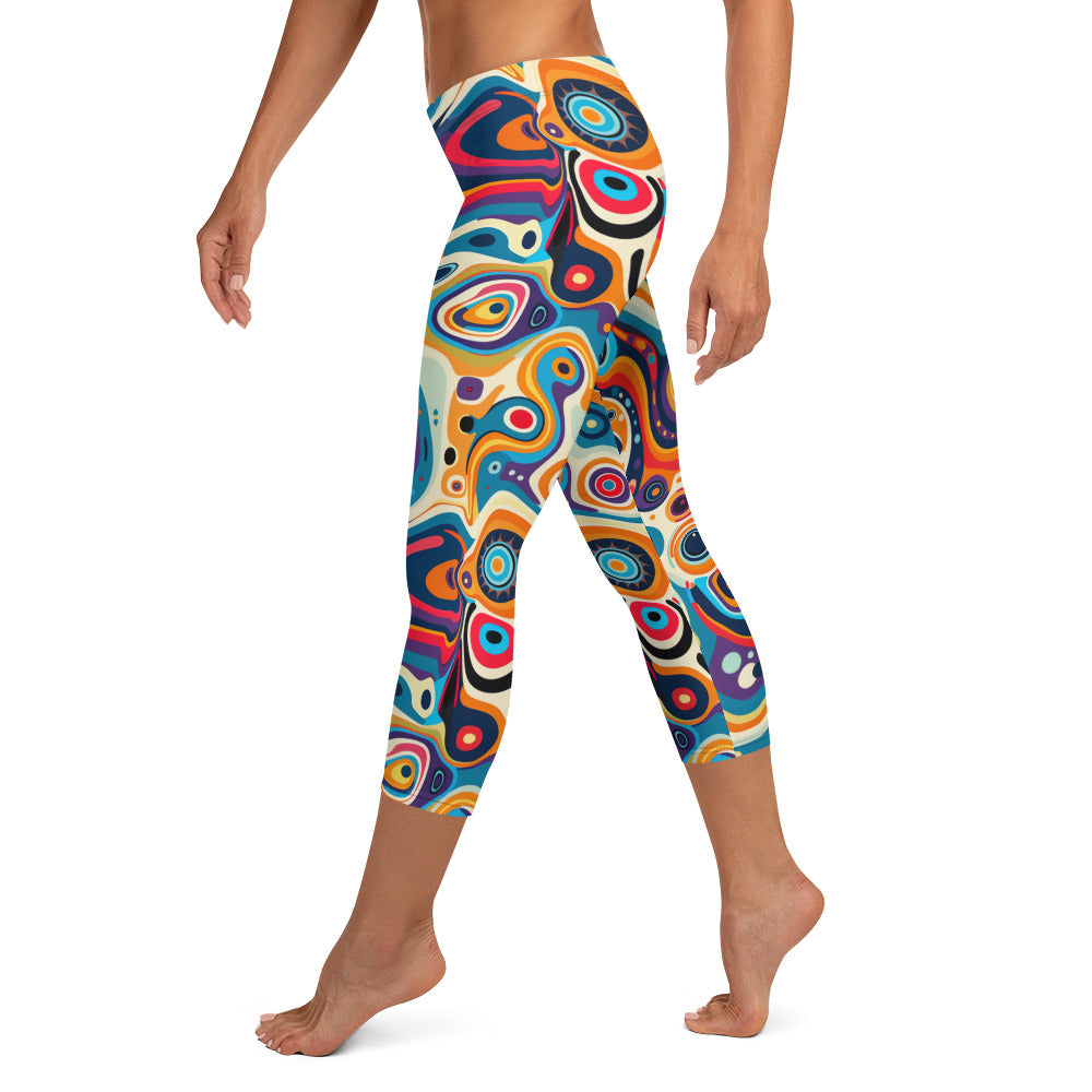 Psychedelic Circles Pattern Printed Capri Leggings