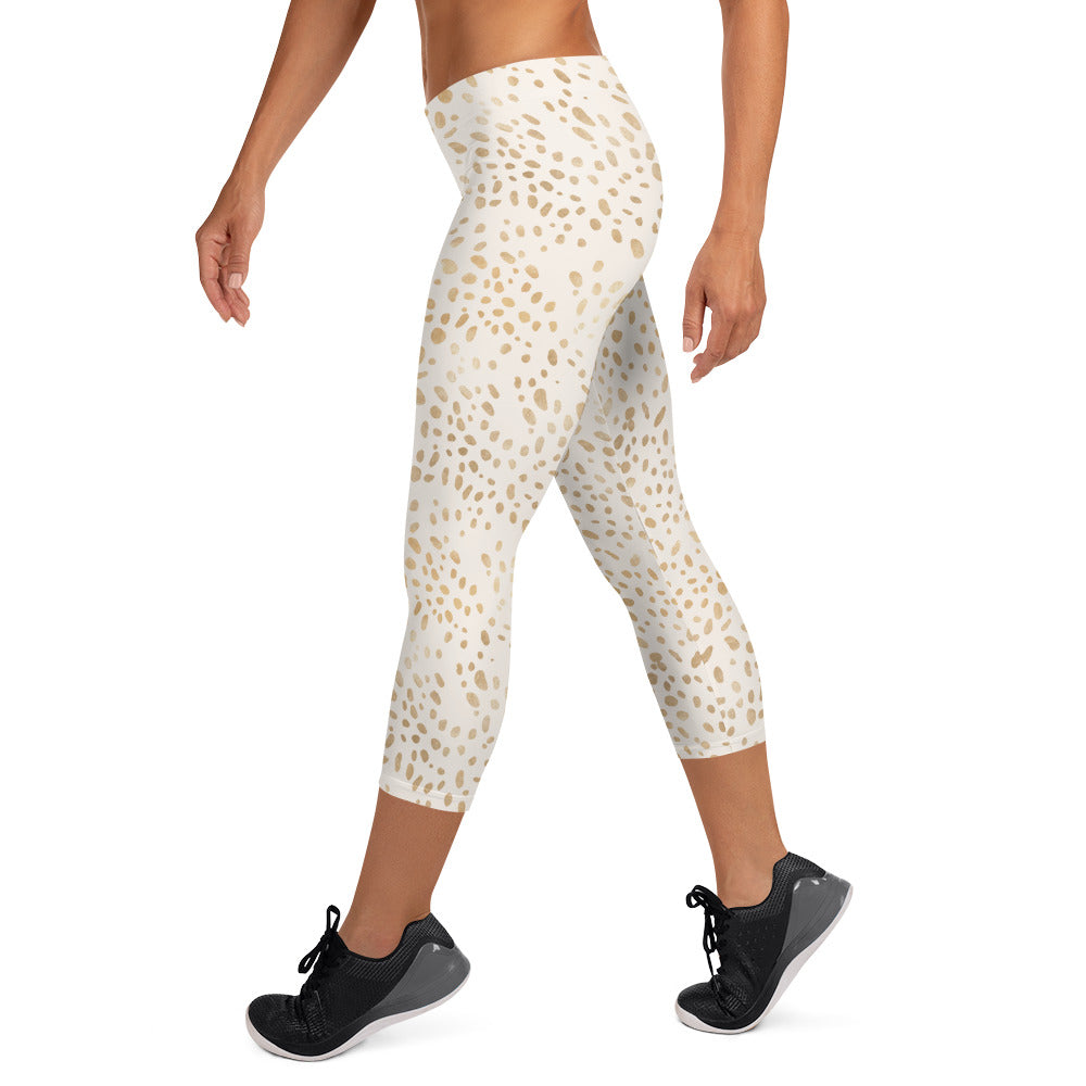 Shimmering Golden Deer Skin Printed Capri Leggings