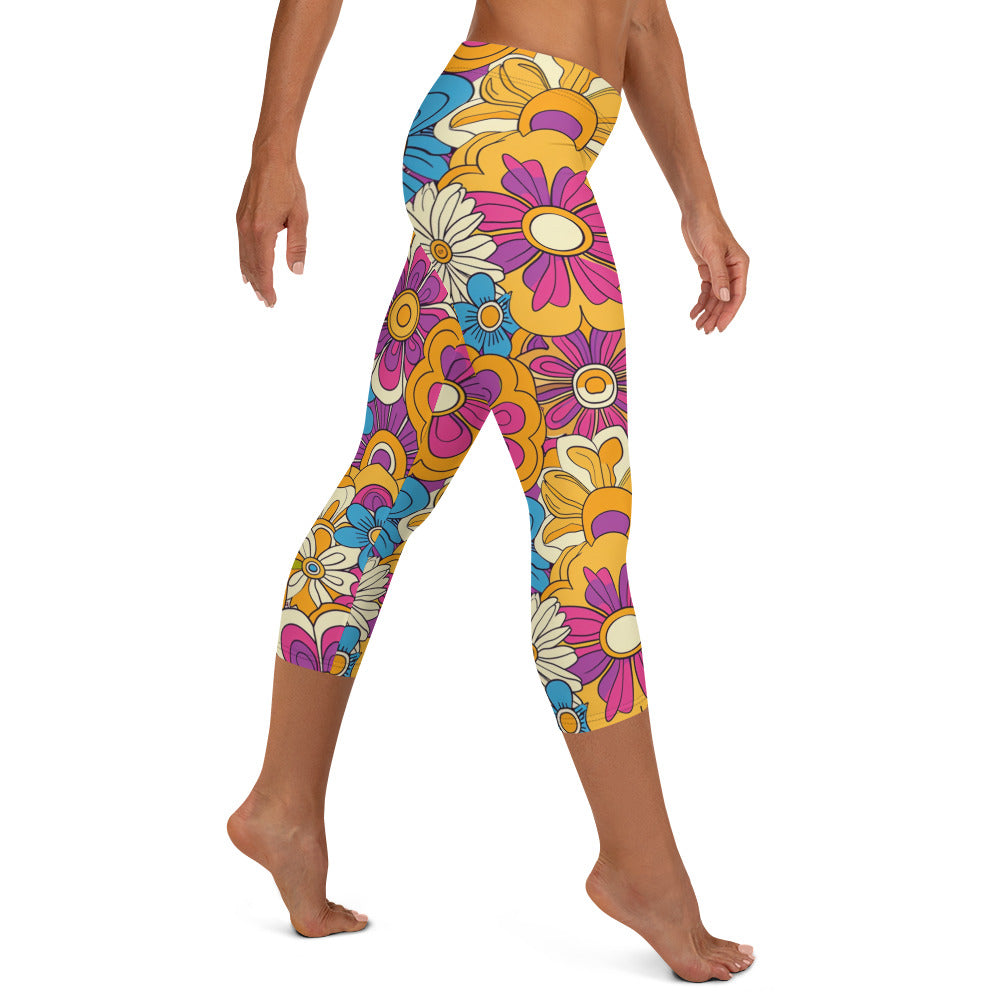 Vibrant Floral Print Capri Leggings