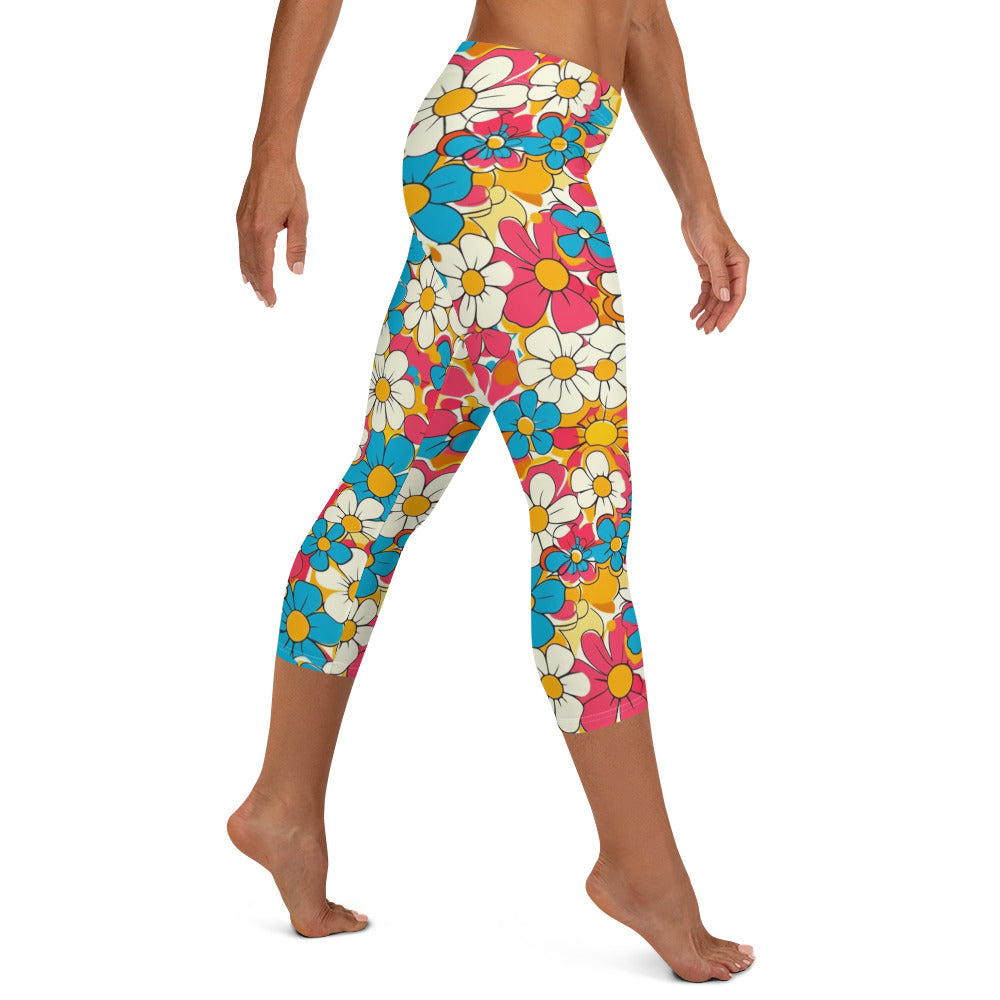 Groovy Floral Pattern Capri Leggings