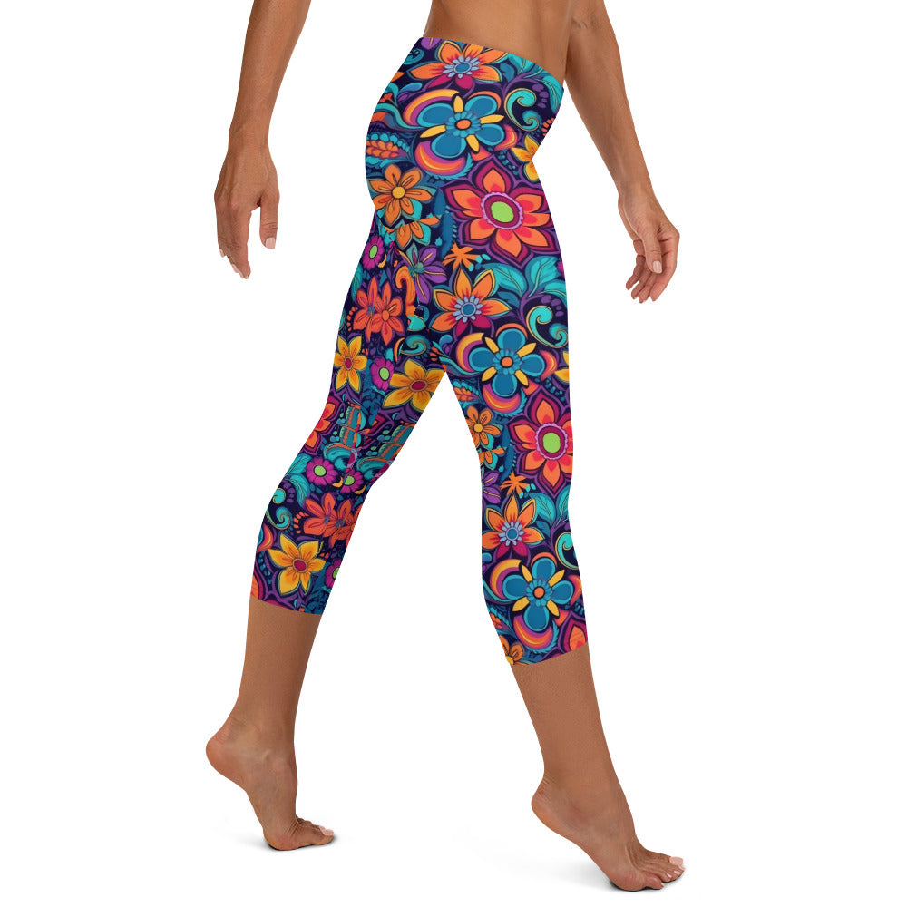 Hippie Floral Print Capri Leggings