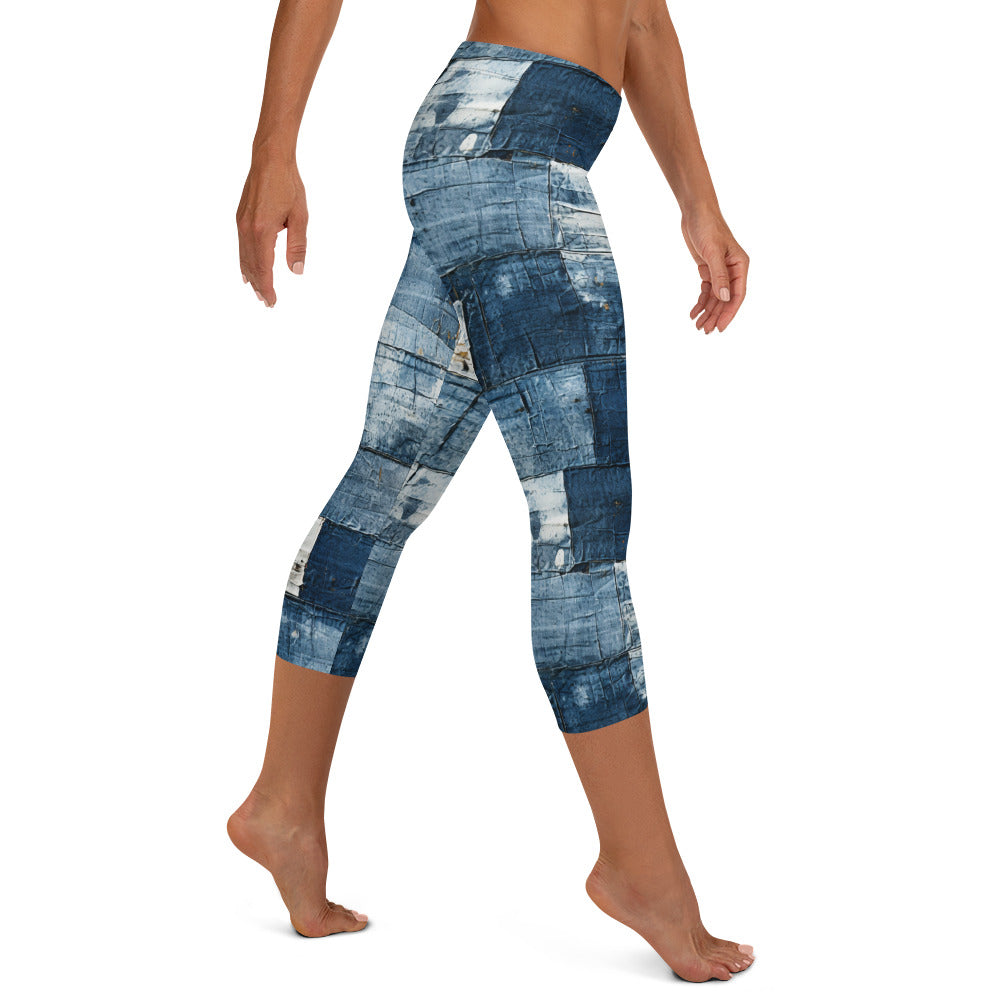 Washed Denim Print Capri Leggings