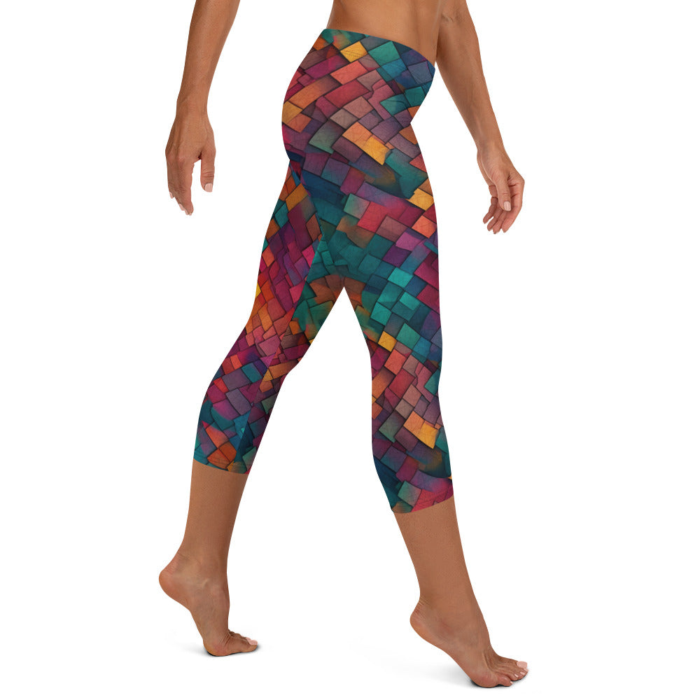 Colorful Geometric Pattern Capri Leggings