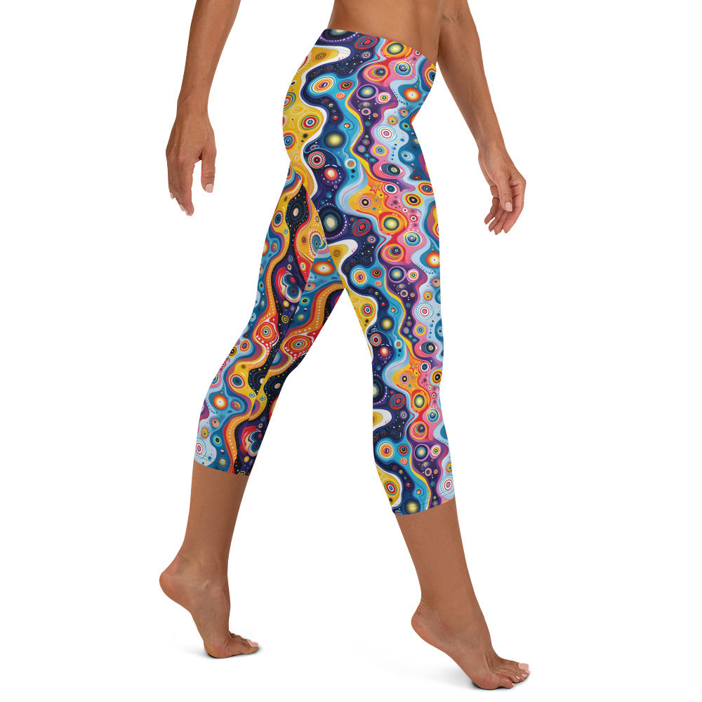 Vibrant Psychedelic Pattern Printed Capri Leggings