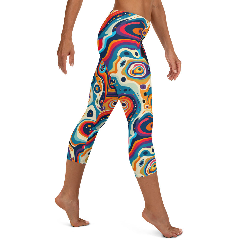 Psychedelic Circles Pattern Printed Capri Leggings