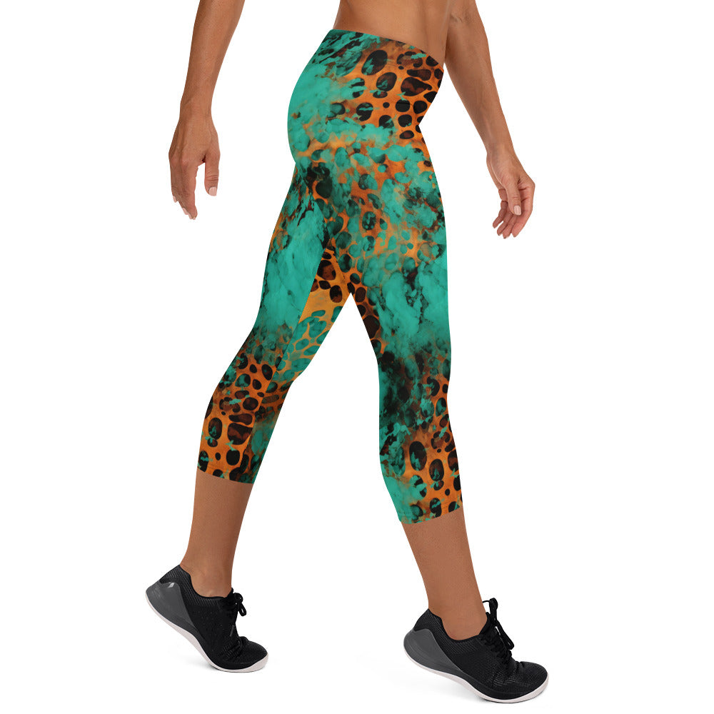 Rustic Leopard Print Capri Leggings