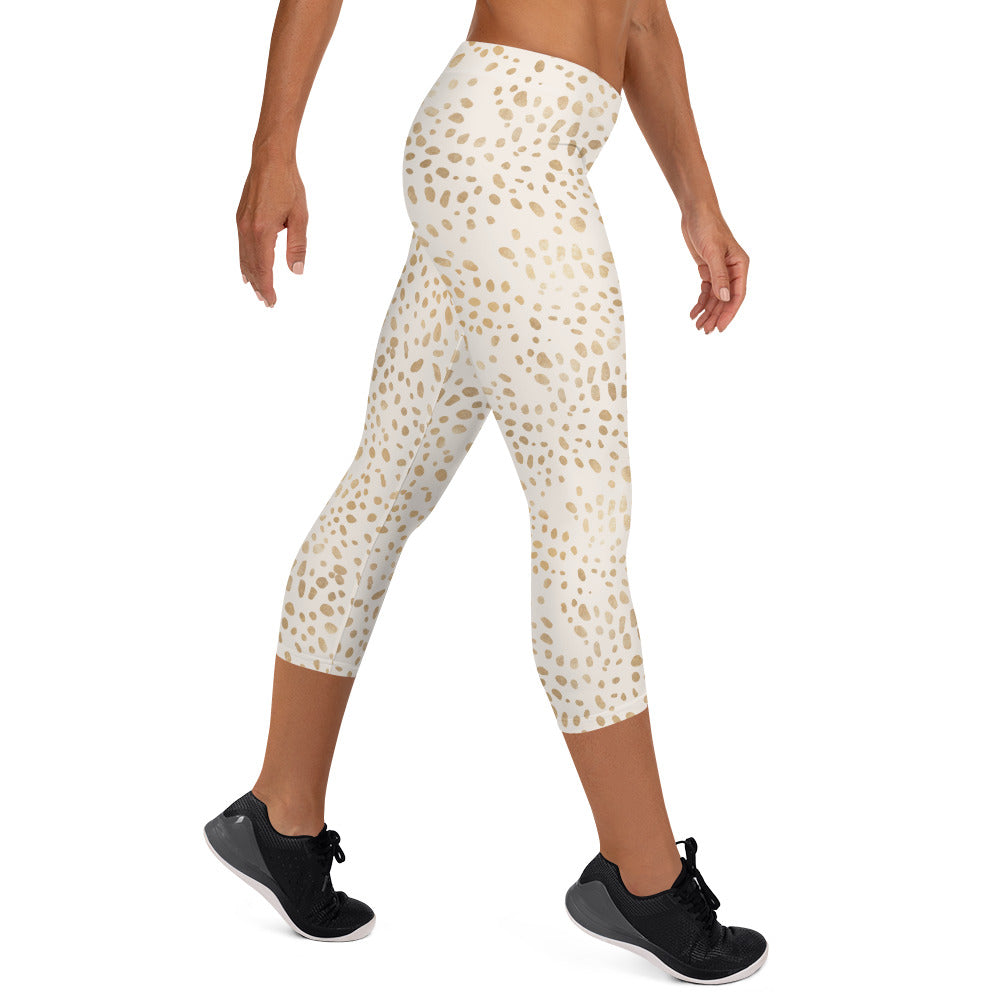 Shimmering Golden Deer Skin Printed Capri Leggings