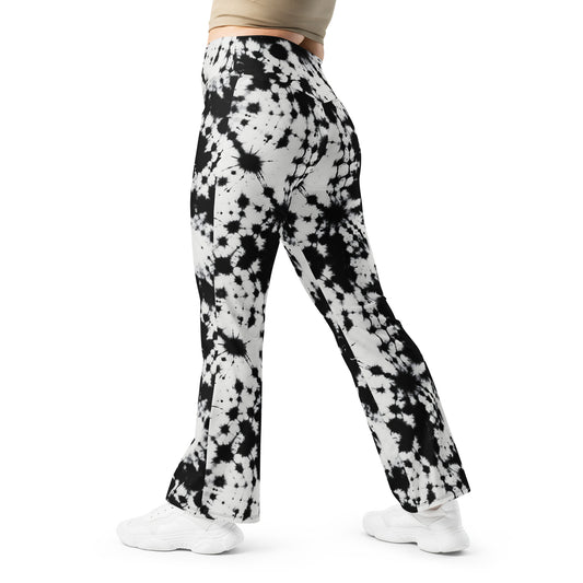 Black & White Tie Dye Bell Bottom Flare leggings