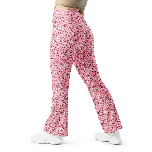 Pink Cherry Blossom Floral Pattern Flare leggings