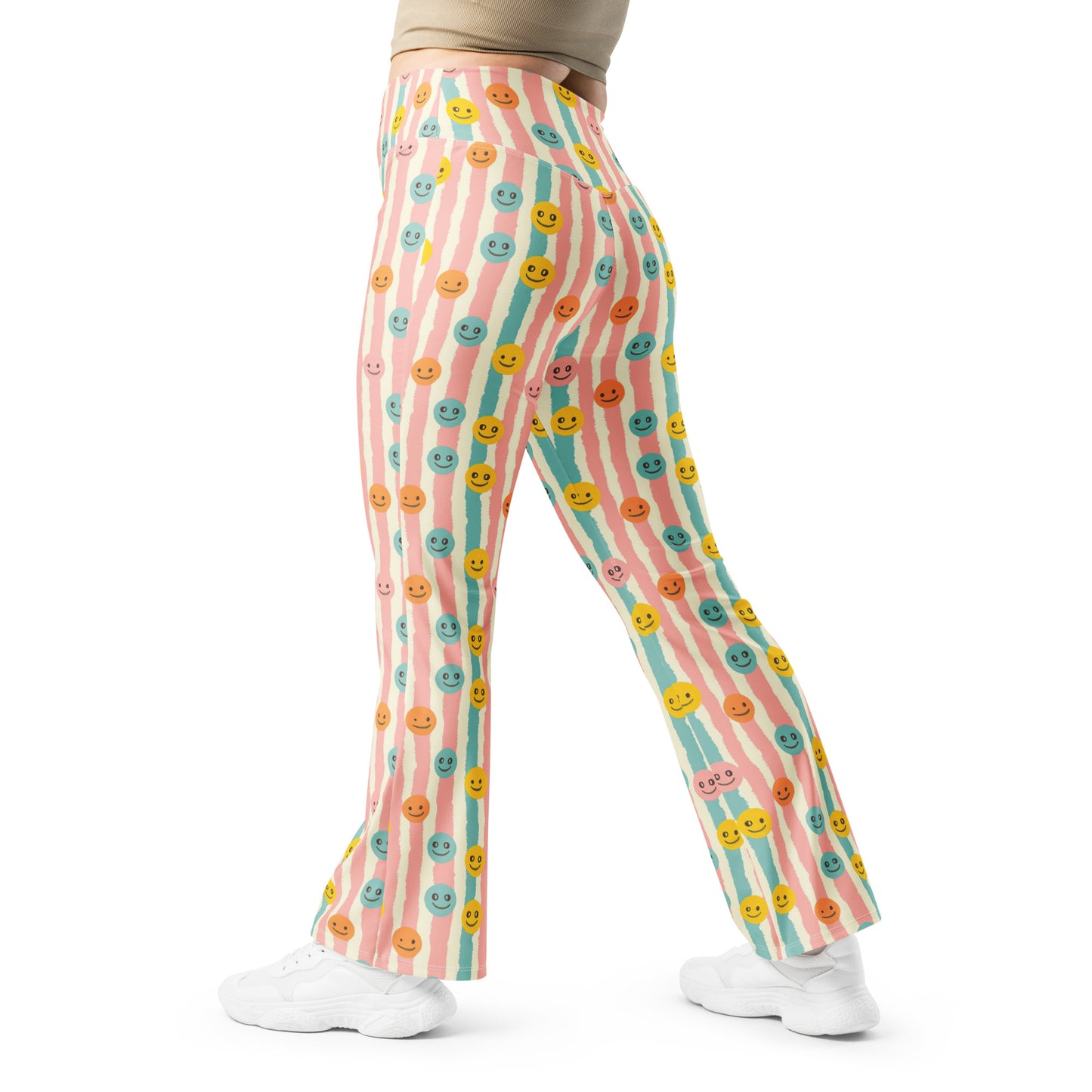 Groovy Smiley Emoji Printed Flare leggings