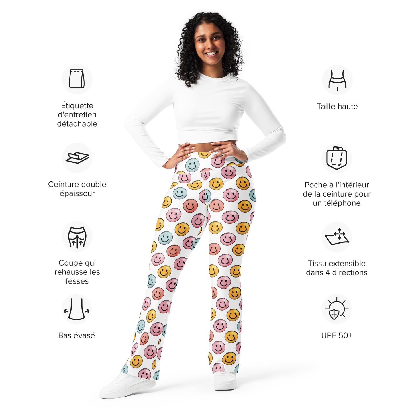 Bubble Gum Emoji Smiley Pattern Flare leggings