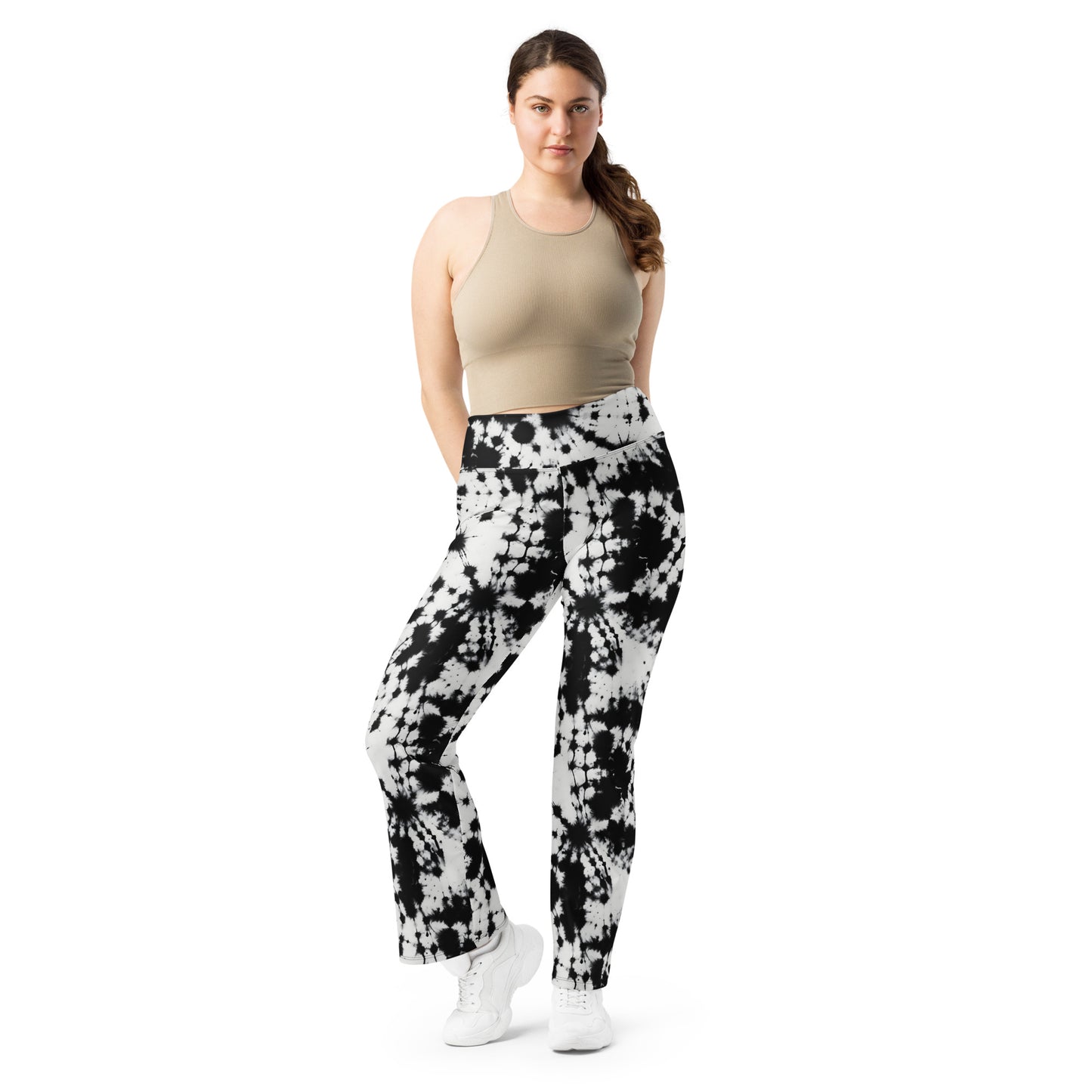 Black & White Tie Dye Bell Bottom Flare leggings