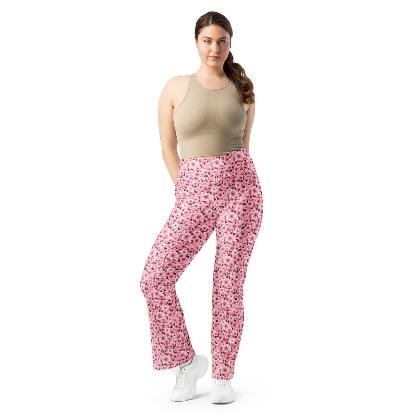 Pink Cherry Blossom Floral Pattern Flare leggings