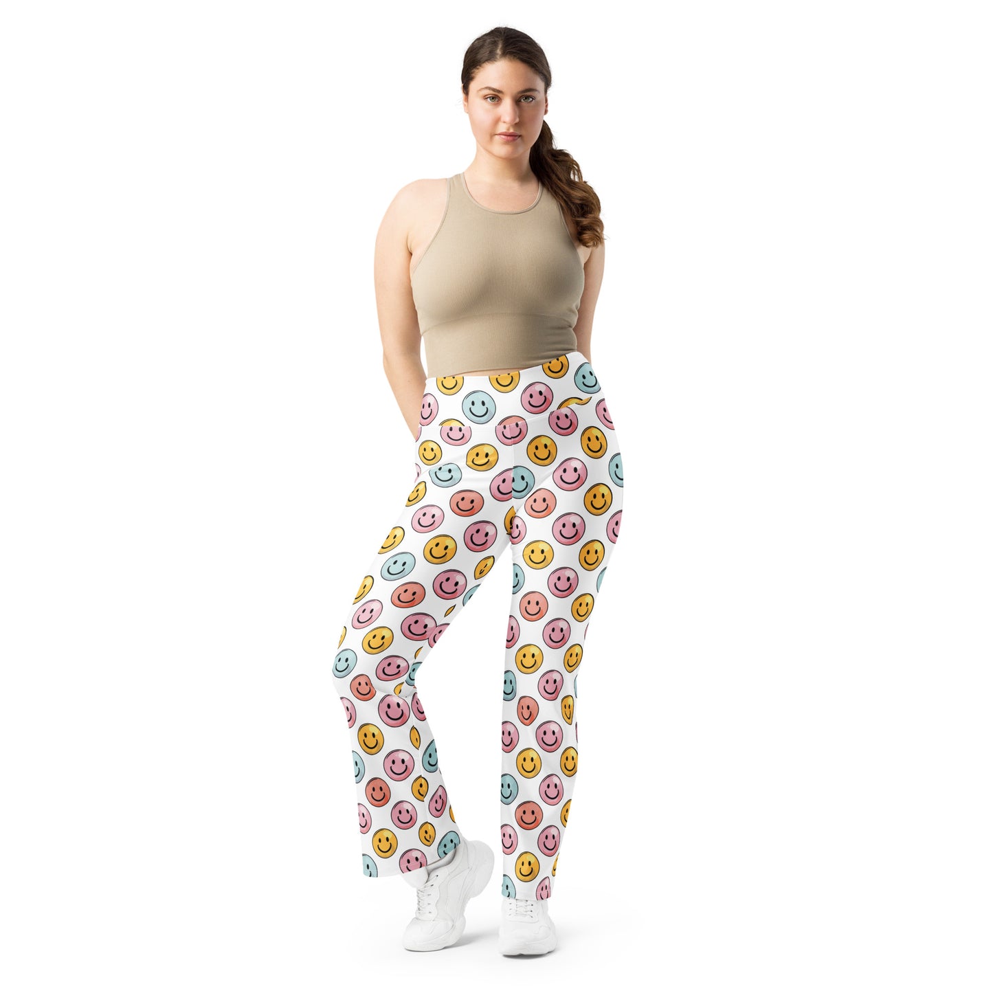 Bubble Gum Emoji Smiley Pattern Flare leggings